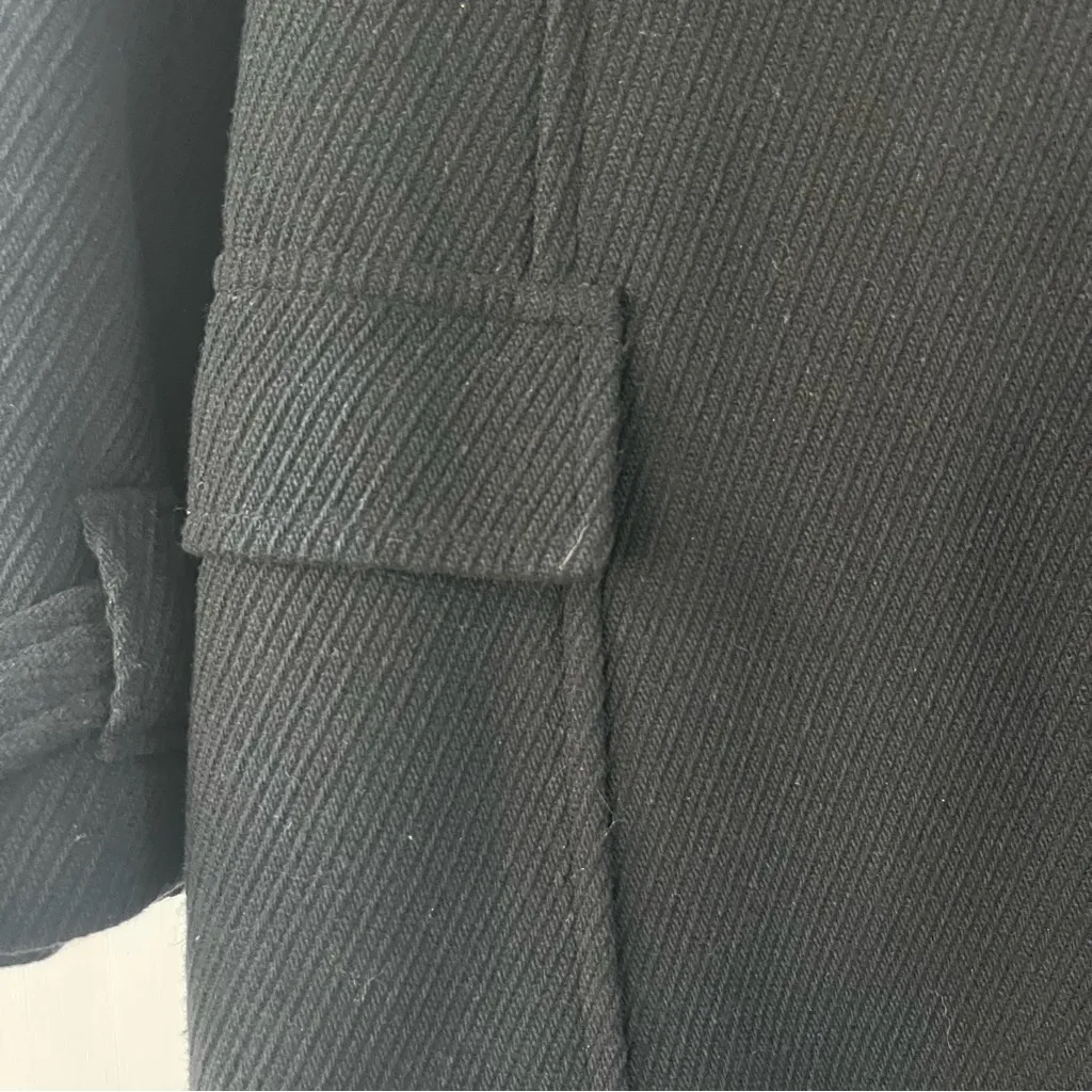 LOFT Ann Taylor Women’s Coat Wool Blend Black Textured Tie Size 4 Mid Length - Image 4