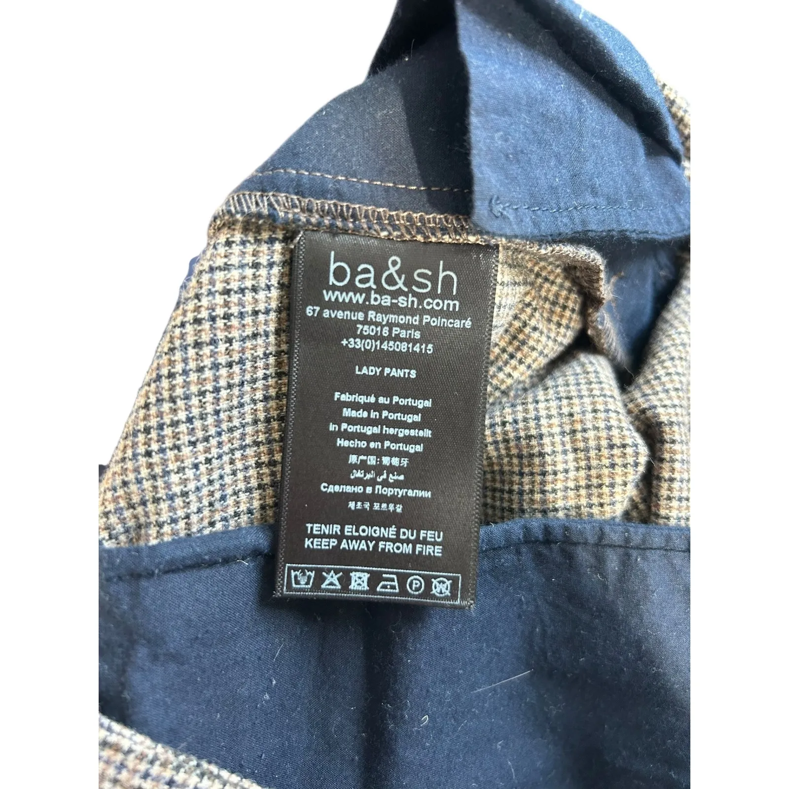 ba&sh Houndstooth Check Wool Blend Tailored Trousers Pants Size Small - Image 8