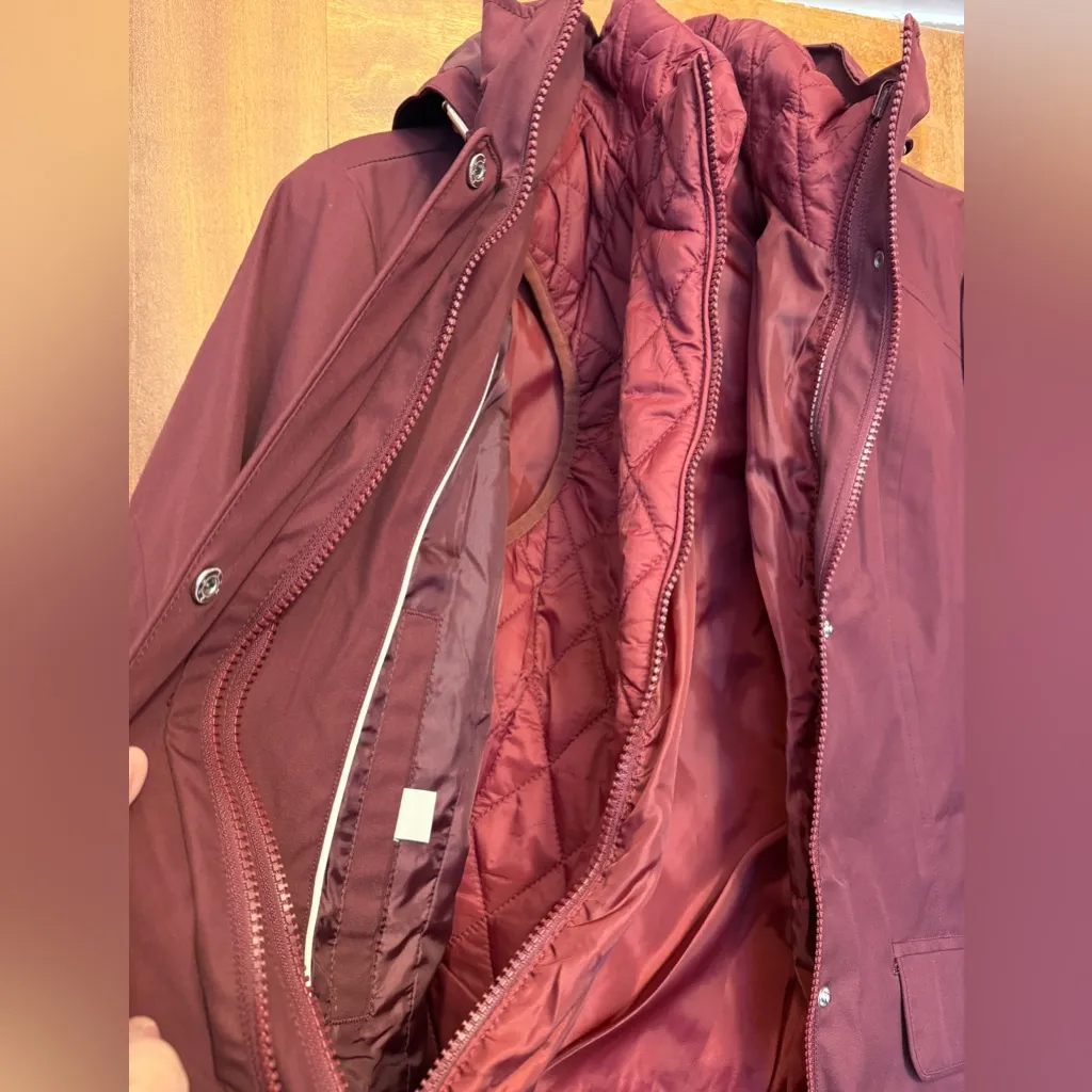 Lands’ End Women’s 3 in 1 Hooded Burgundy Jacket Coat w Puffer Vest NWT - Image 4