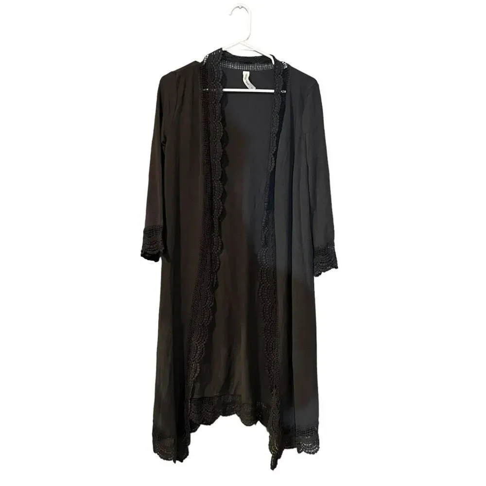 Women's Cardigan 3/4 Sleeve Open Front Lace Wrap Long Duster Cardigan - Image 3
