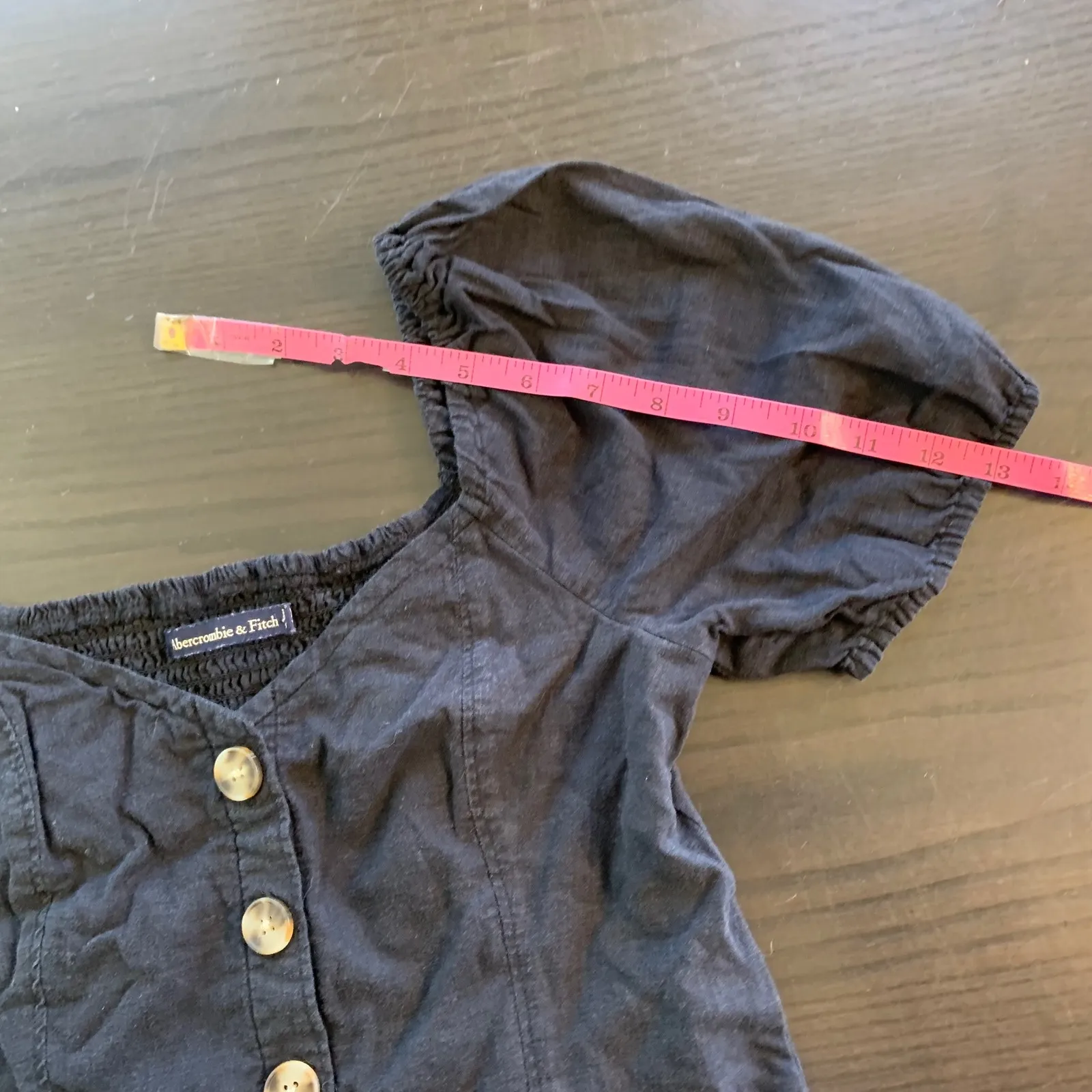 Abercrombie Puff Sleeve Linen Blend Button Top Black XS Cottagecore Peasant Cute - Image 12