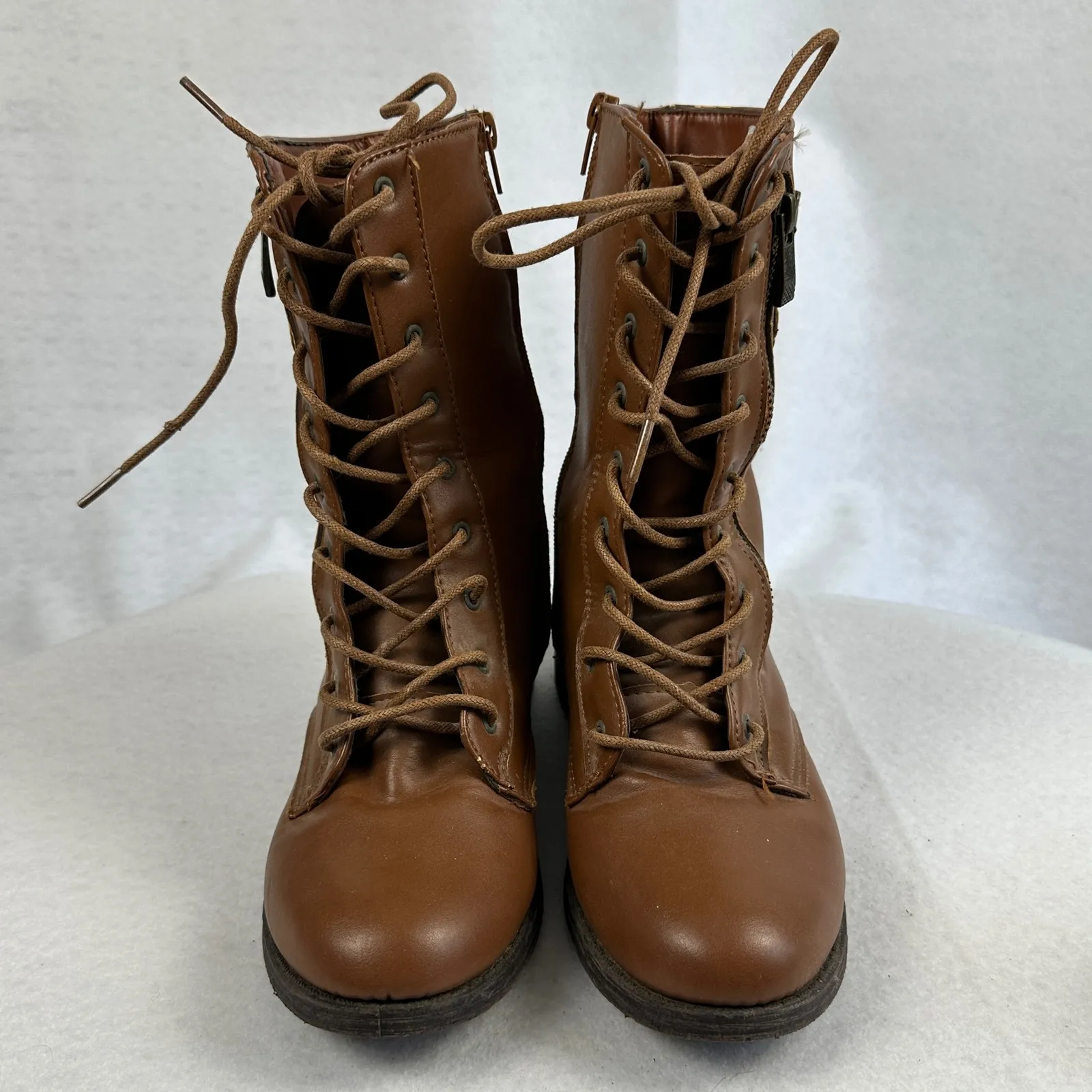 Rouge Brown Lace Up Combat Ankle Boots Side Zip Buckle Detail‎ Womens 6.5 Grunge - Image 2