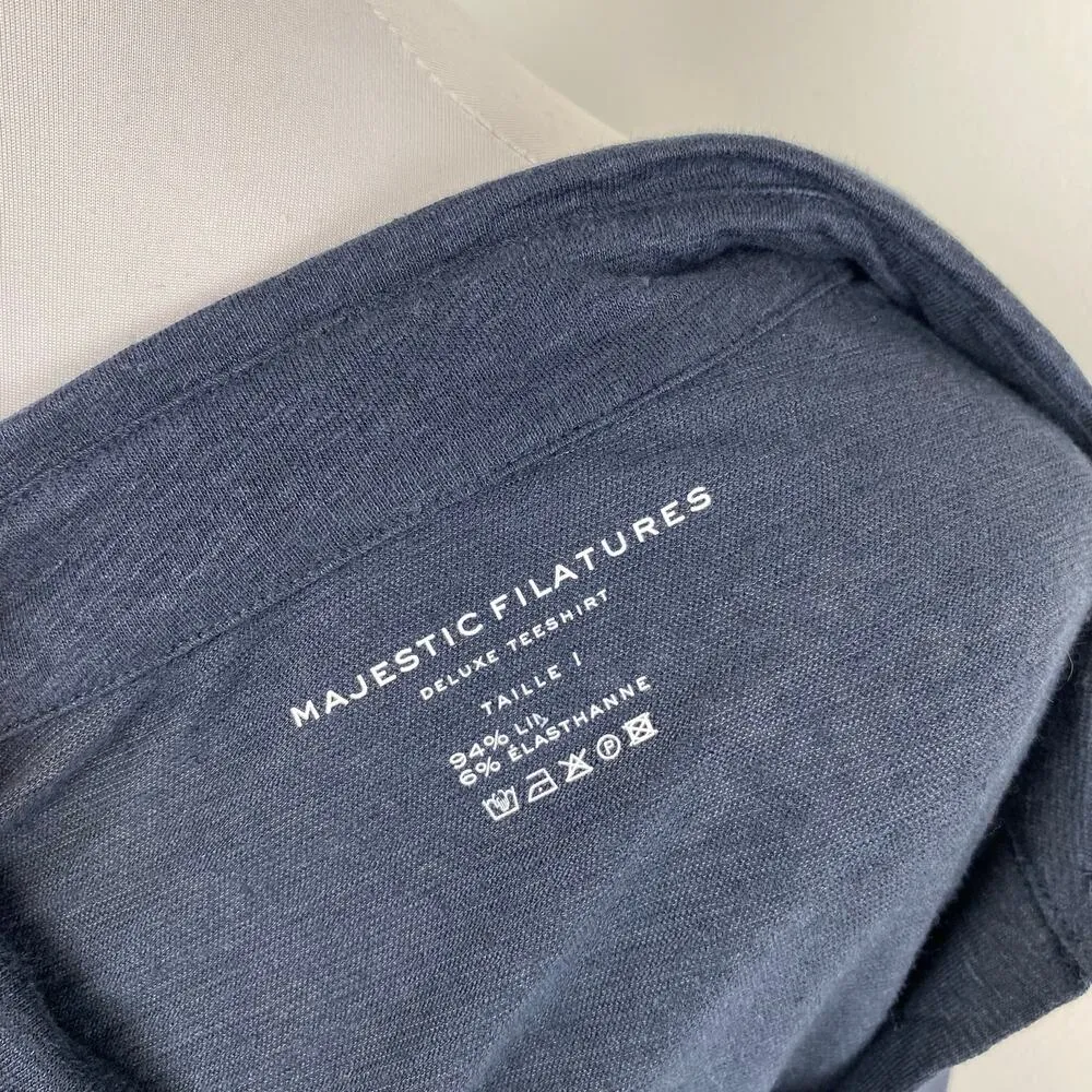 Majestic Filatures Blue Stretch Linen Short Sleeve Shirt Oversized XS - Image 6