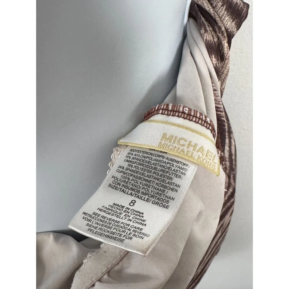 Michael Kors Size 8 Swimsuit Womens One Piece Animal Print One Shoulder Brown - Image 7