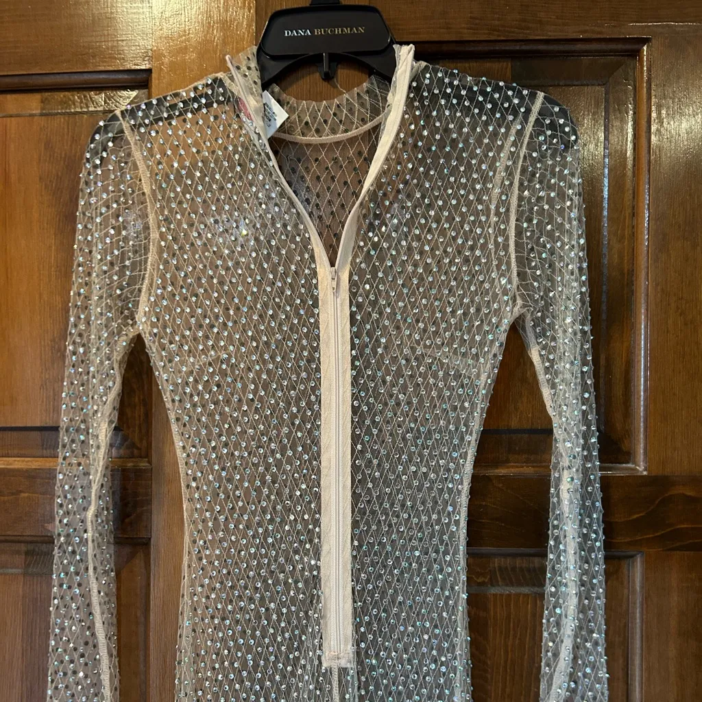 HOT MIAMI STYLES HMS Sheer Embellished Maxi Dress Cover Up In Nude Size Small - Image 5