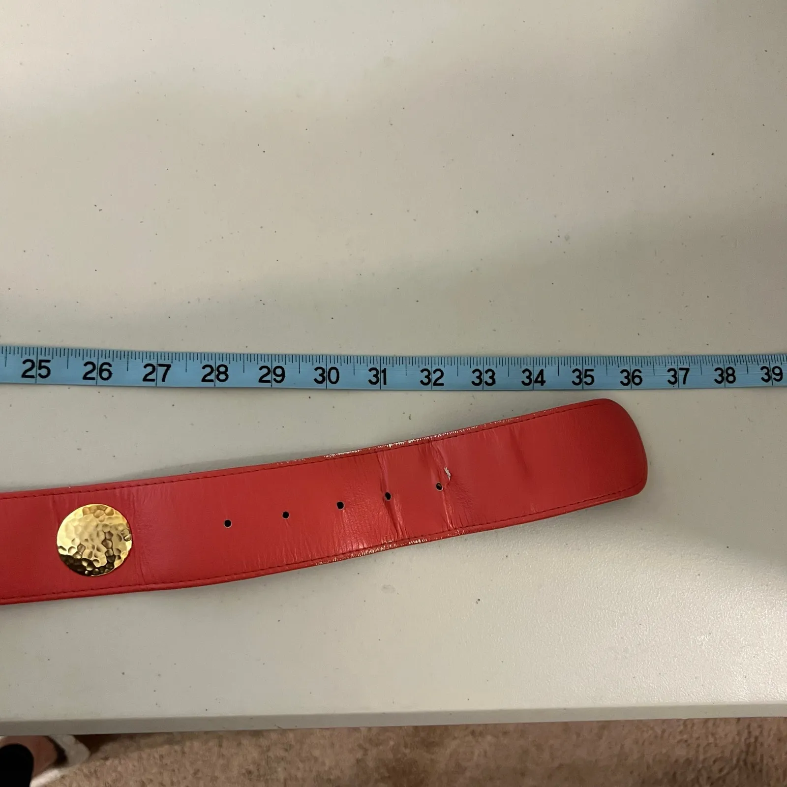 Carlisle Vintage Red Genuine Leather Gold Studded Chunky Buckle Belt Size XS/S - Image 5