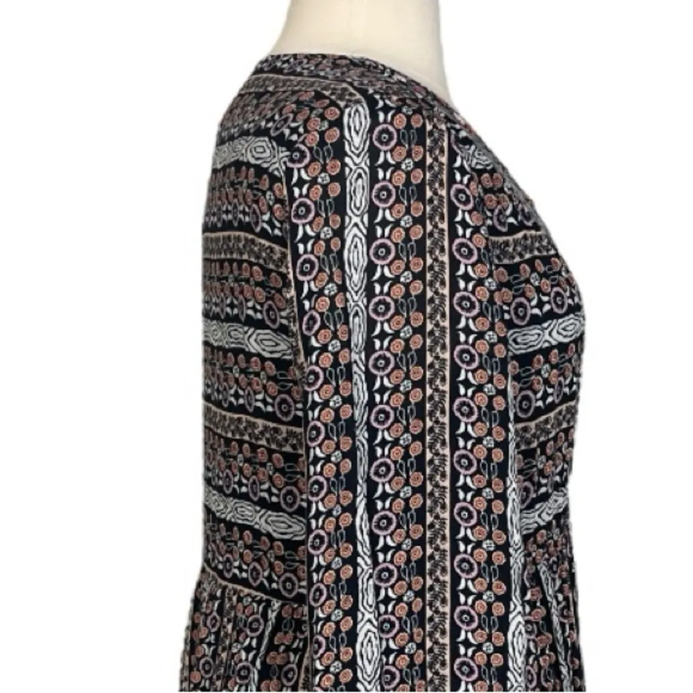 Maeve Anthropologie Babydoll Dress V-neck Bell Sleeve Black Multi Women Size XL - Image 9