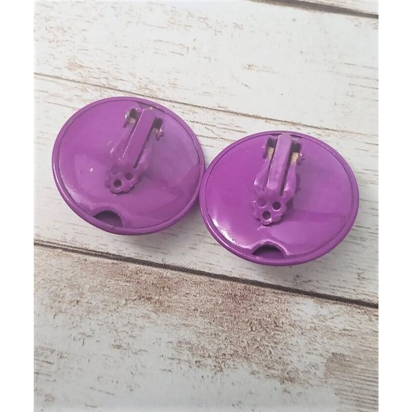 Vintage Clip On Earrings Large Purple/Magenta Circle with Pointed Dome 1.25" Purple - Image 4