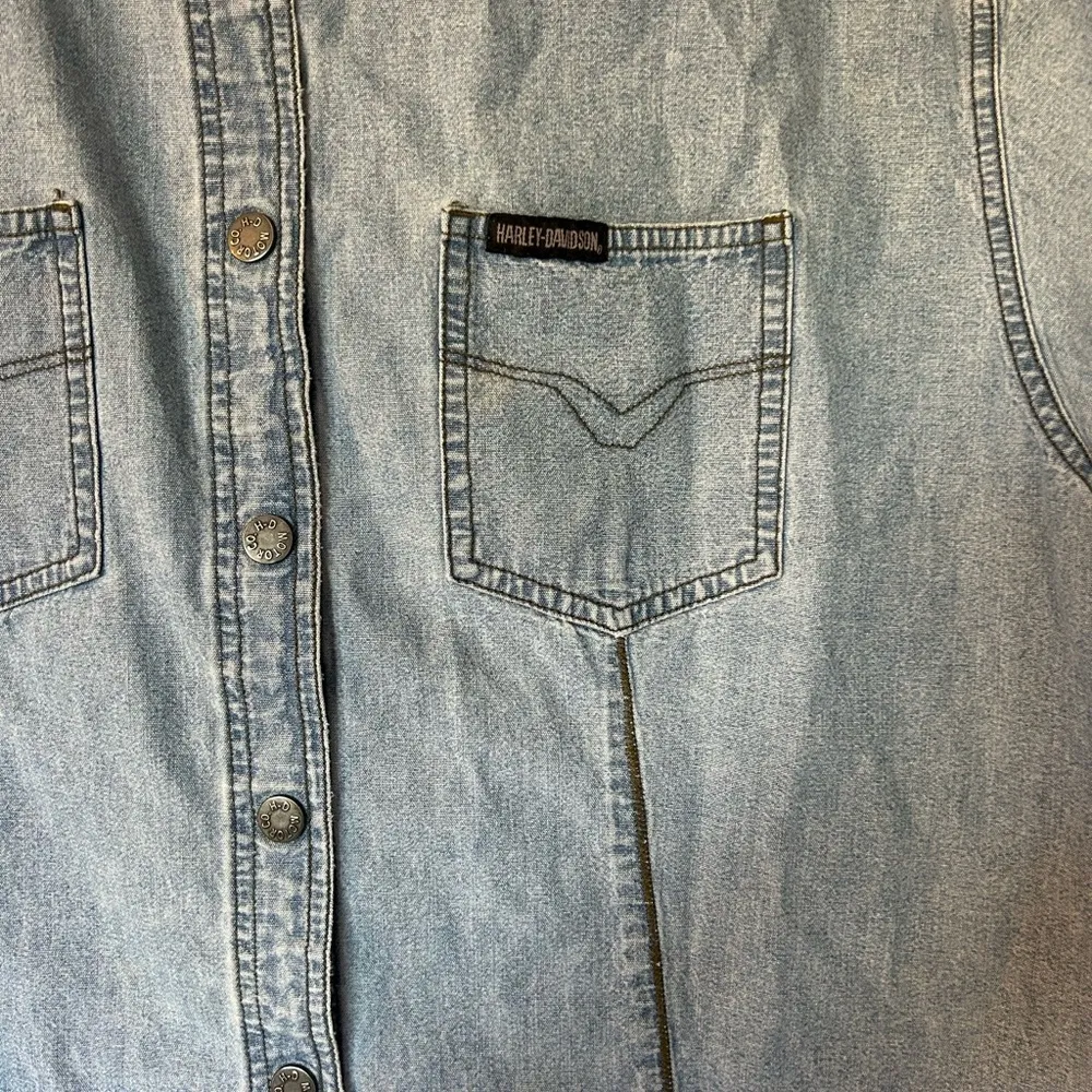 RARE Harley-Davidson Women's M Denim Jean Short Sleeve Button Down Collar Shirt - Image 2