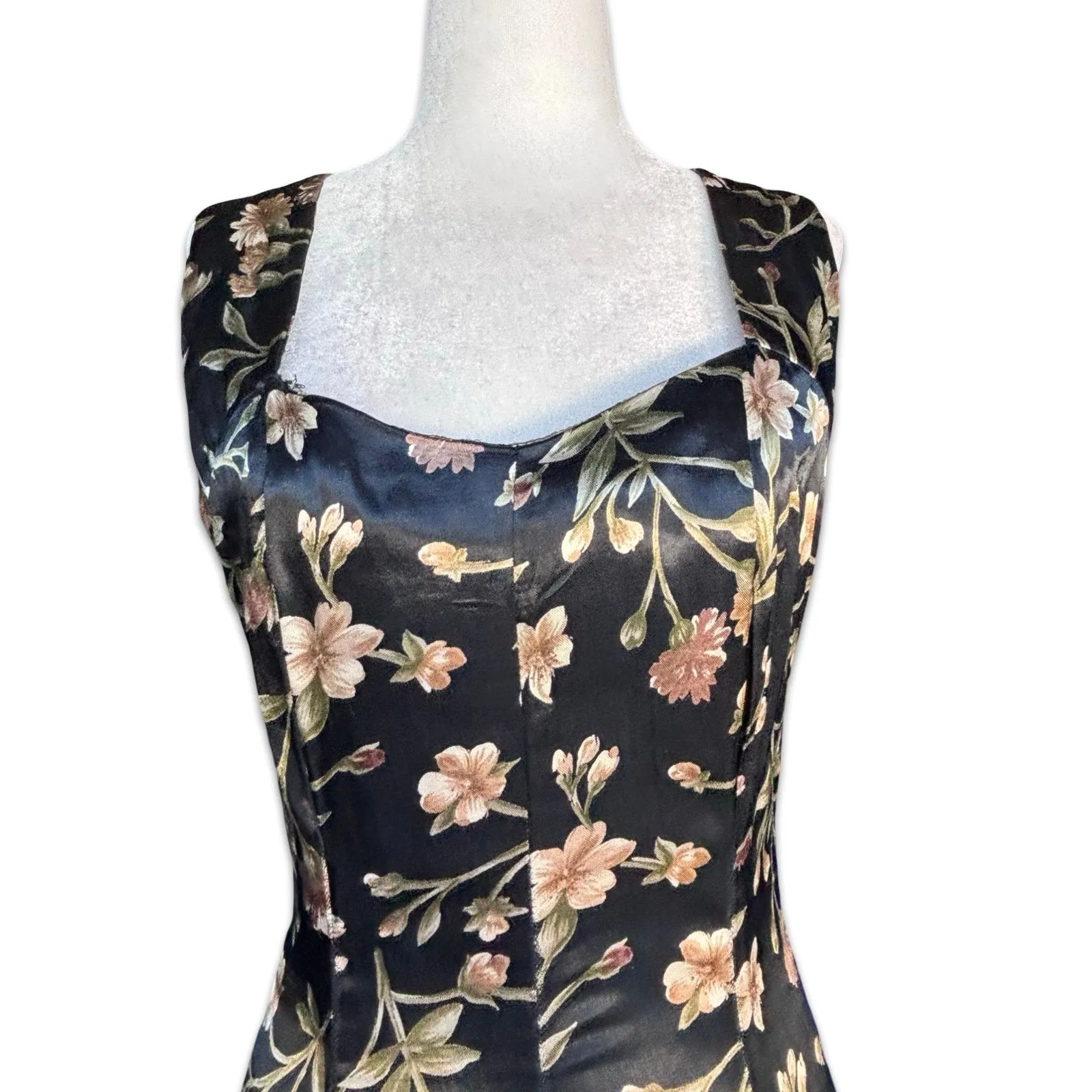 Vintage 90s All That Jazz Floral Maxi Dress Open Cross Back Black Dark Romance - Image 4