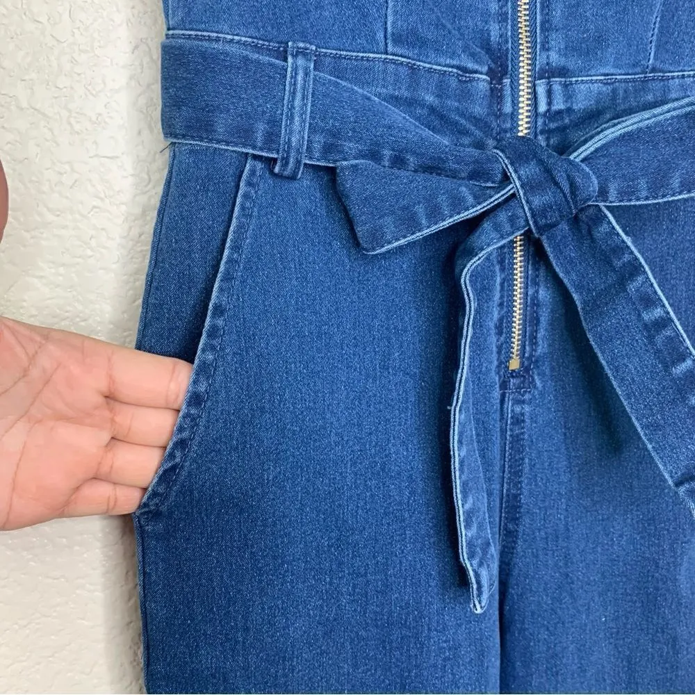 NWOT Haute Monde Zip Up Front Denim Short Sleeves Bodycon Jumpsuit - Image 6