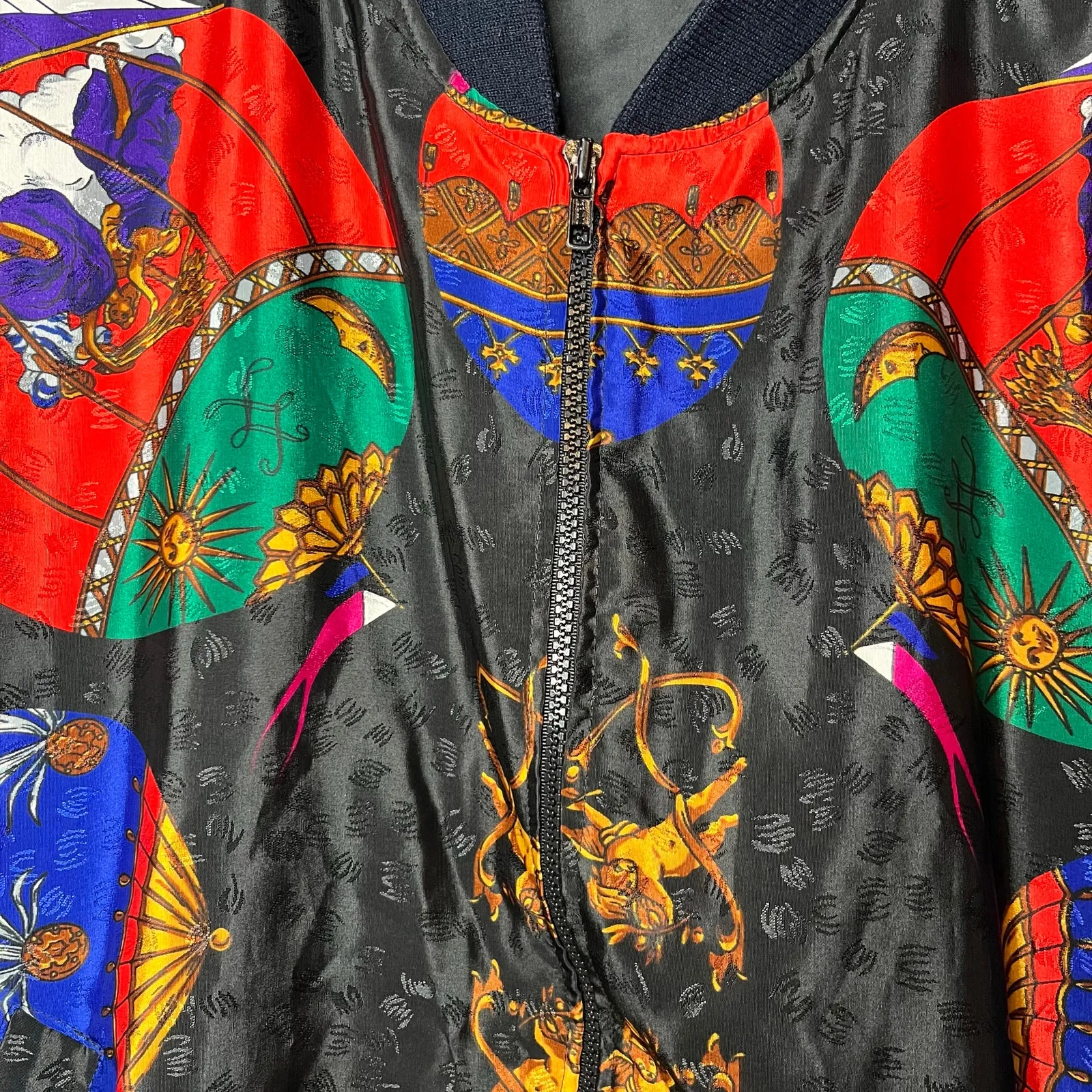 Vintage Kocal 80s Baroque Bomber Jacket Ornate Hot Air Balloon Print Windbreaker Size M - Image 2