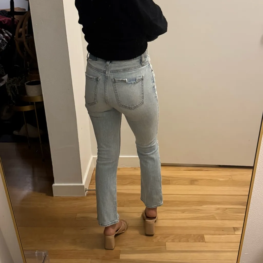 DAZE DENIM Shy Girl Light Blue High-Waisted Distressed Cropped Flare Jeans - Image 5