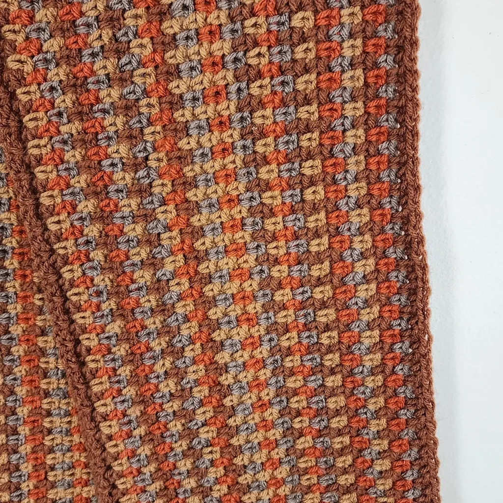 New Handmade Crochet Scarf Fringes Orange Beige Taupe Brown - Image 7