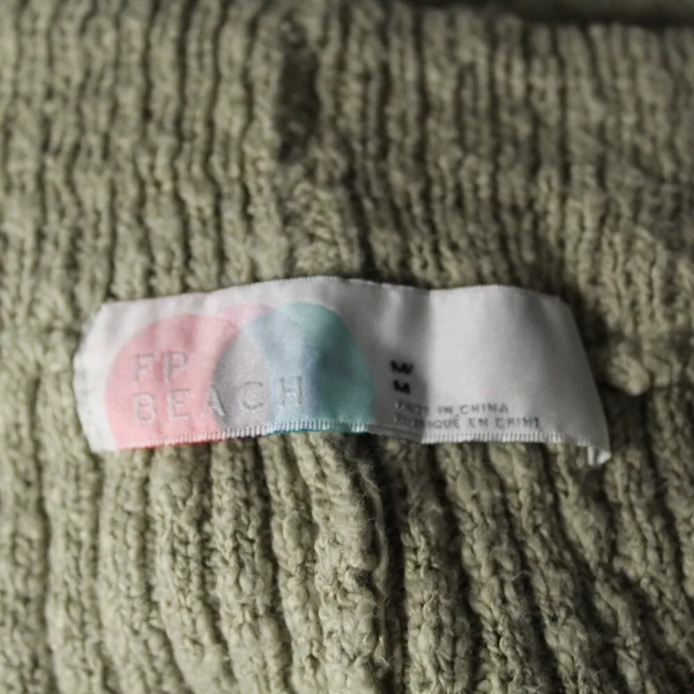 Free People FP Beach Adelaide Wide Flare Leg Pants Rib Knit Green Pockets Medium - Image 7