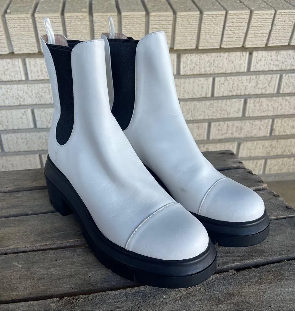 Stuart Weitzman Norah Lift Boots Leather White Combat Chelsea 6.5 Platform Lug - Image 5