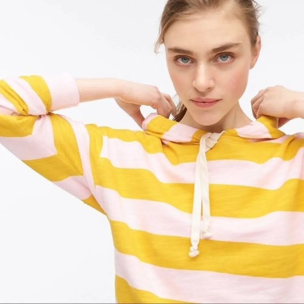 J. Crew Pink & Yellow Striped Vintage Cotton Terry Hoodie XXS - Image 3