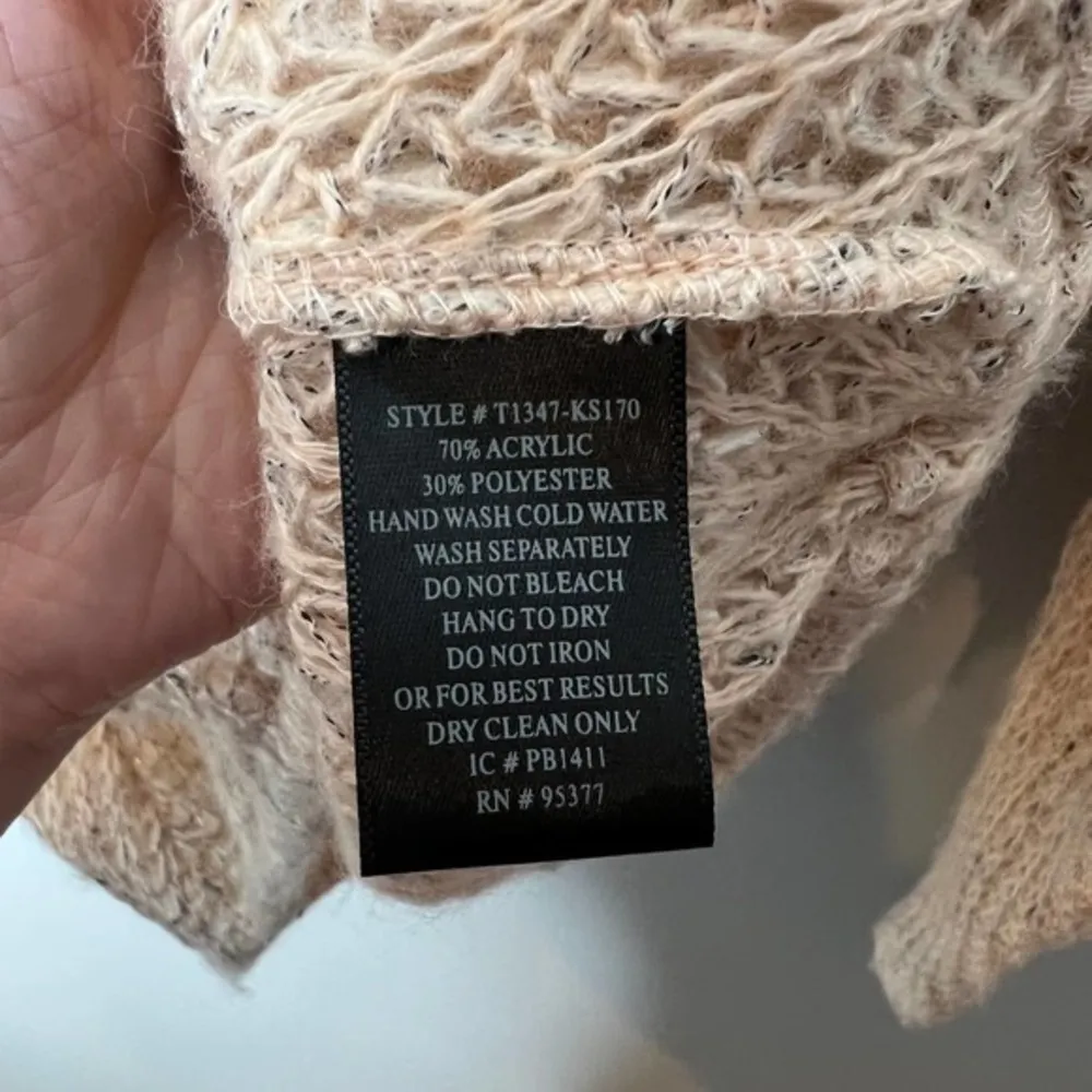 Sanctuary light pale pink knit sweater tassels sheer crochet boho sweater top - Image 5