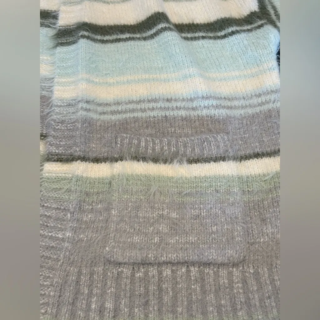 AE Whoa So Cozy Fuzzy Cardigan Striped Gray Green Blue size Small NWT - Image 14