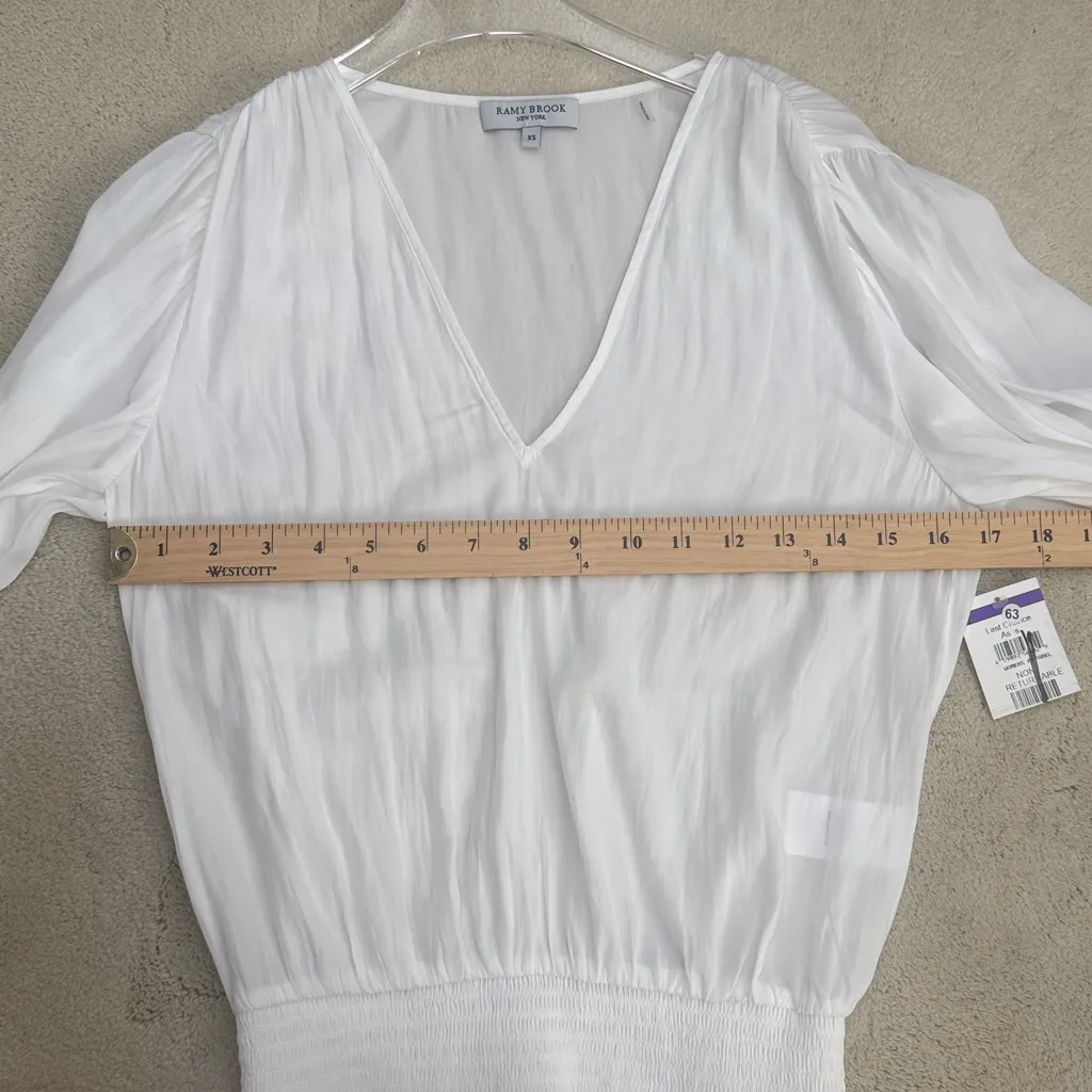 Ramy Brook Elexa White VNeck Blouse Top Smocked Elastic Waist Flutter Sleeves XS - Image 10