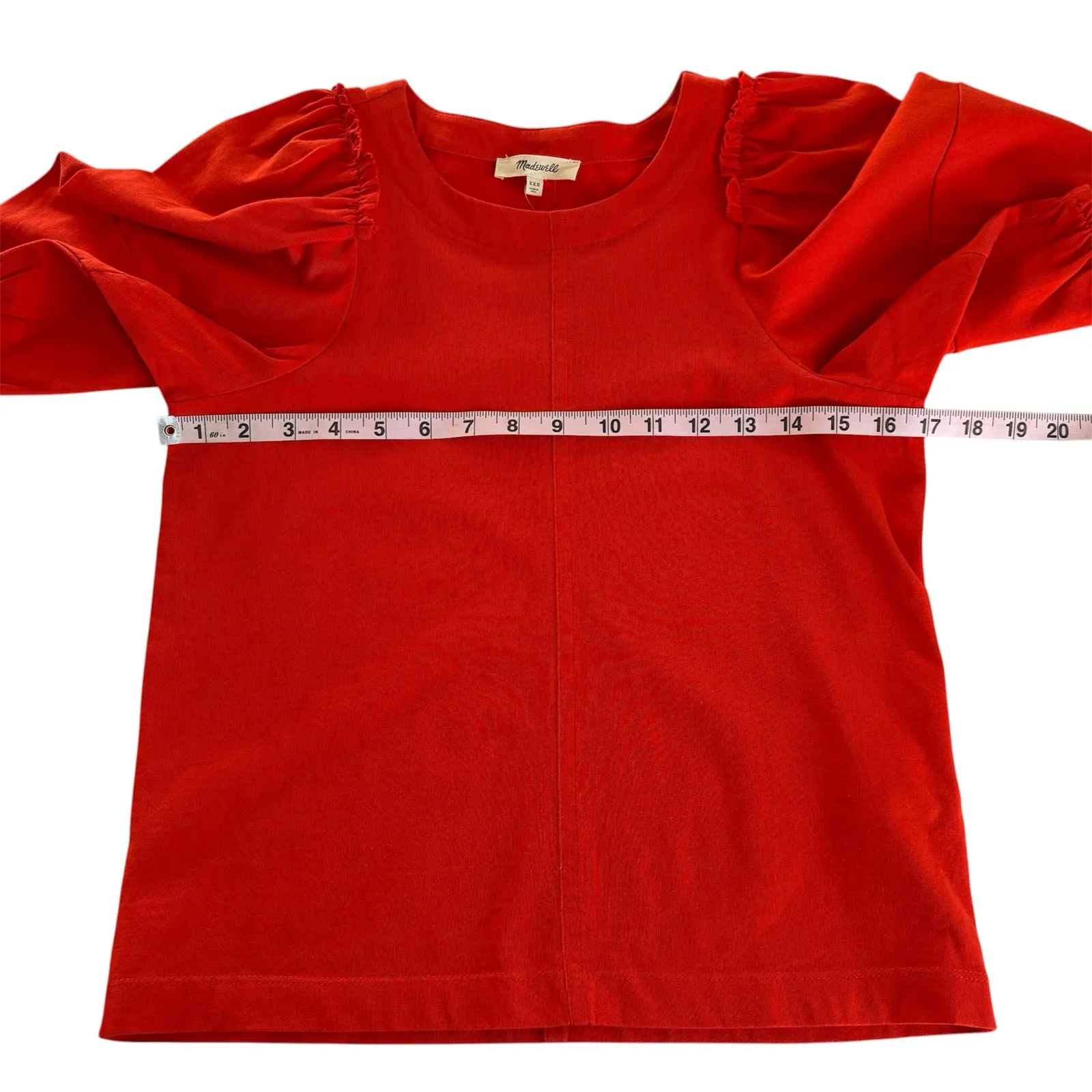 Madewell Puff Sleeve Cotton Crewneck Tee Shirt Bright Flame Women’s Size XXS NWT - Image 4