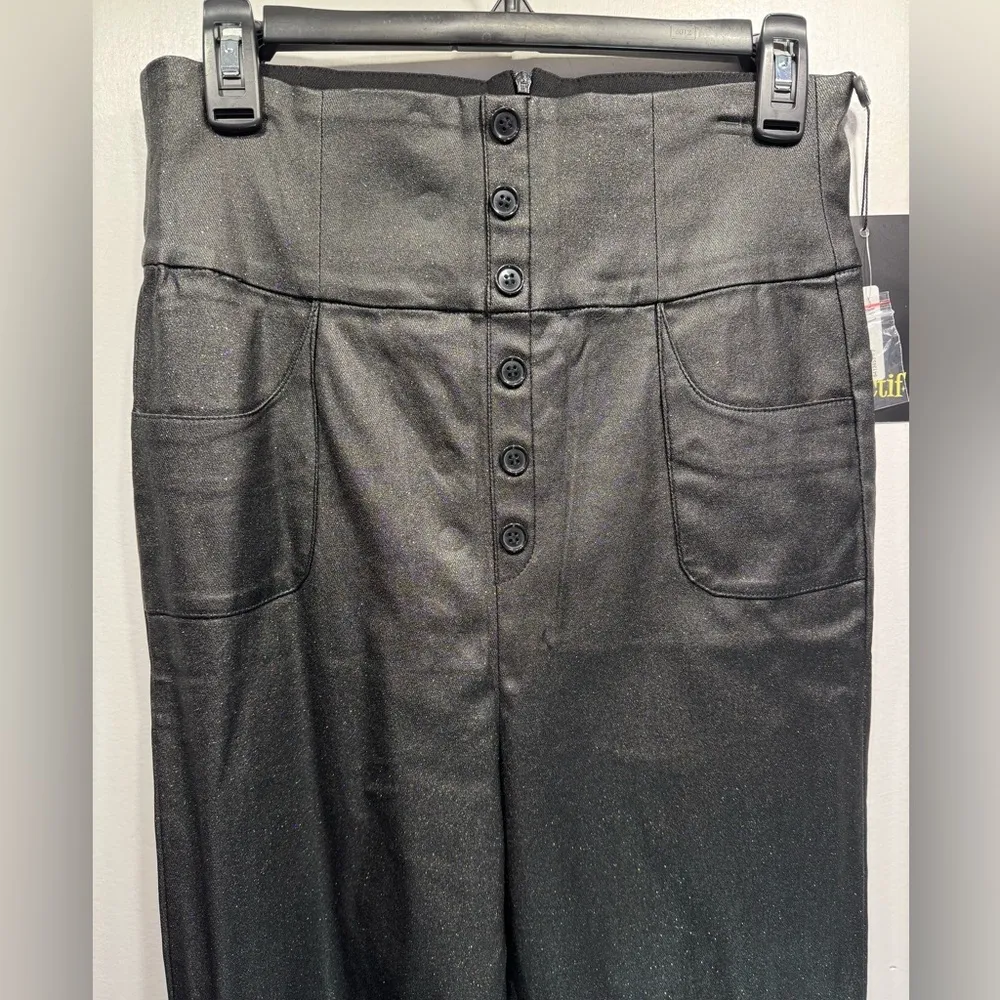 Black Glitter High Rise Slim Fit Nomi Vegas ModCloth Trousers by Collectif US 12 - Image 6