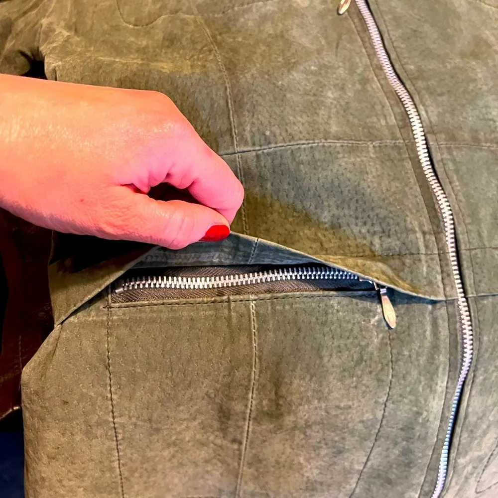 Helium genuine leather green suede outerwear Small NWOT - Image 11