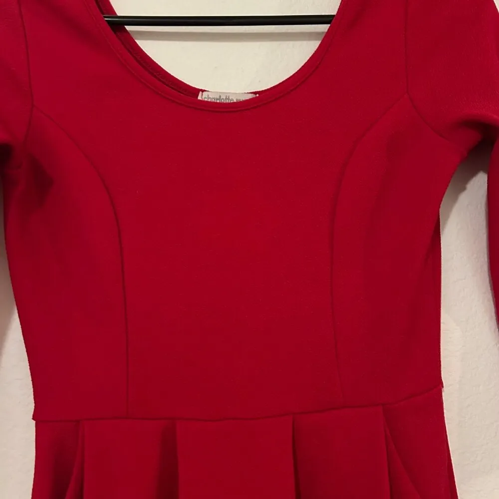 Charlotte Russe Short Red A-line dress 3/4 length sleeve, pockets, party dress - Image 3