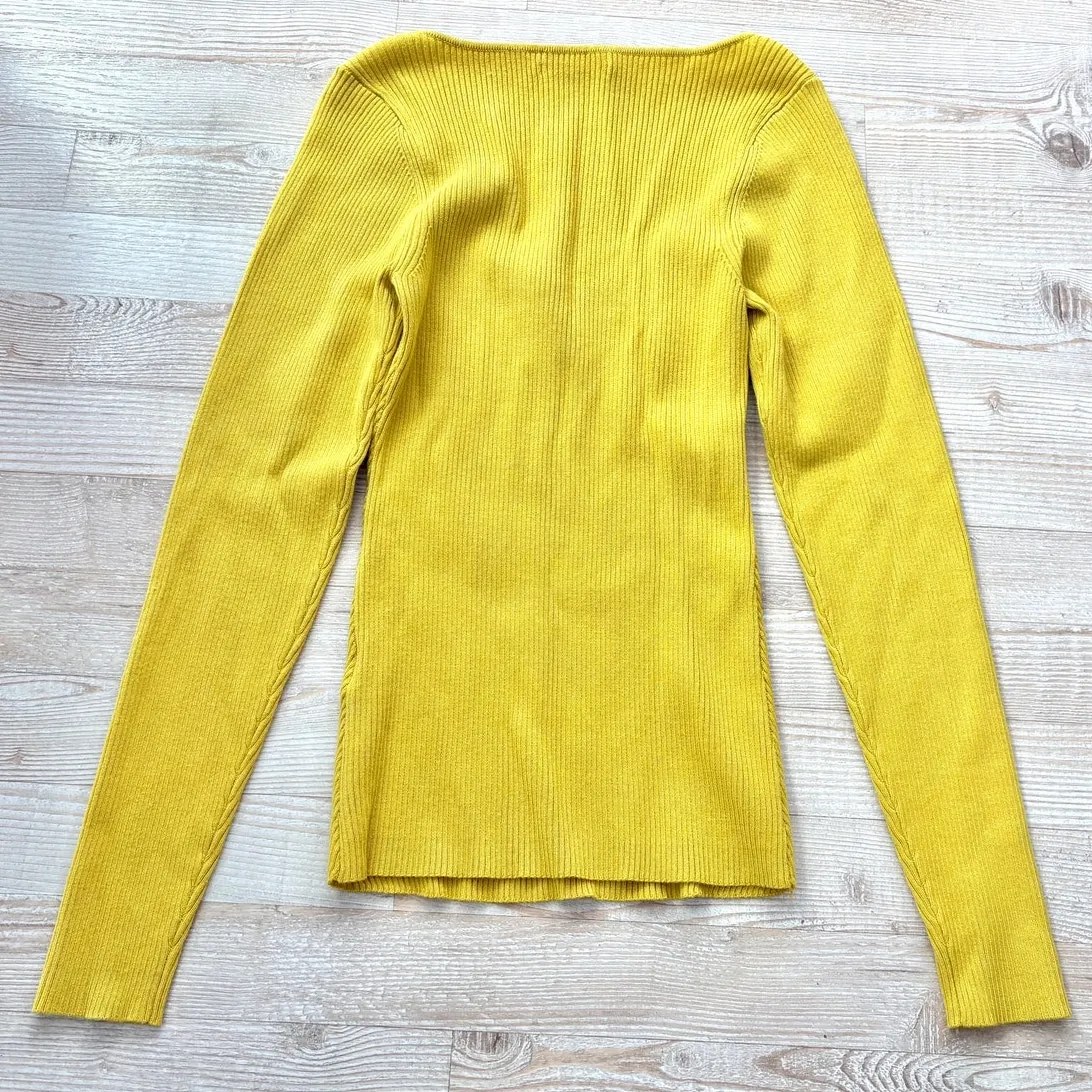 Anthropologie Sweetheart Ribbed Knit‎ Sweater | Chartreuse Size M - Image 5