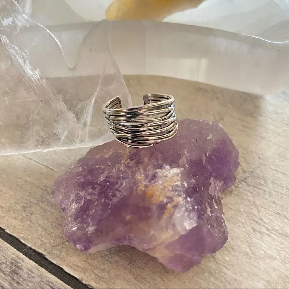 925 Sterling Silver Irregular Vintage Stackable Ring Adjustable 6 - Image 7
