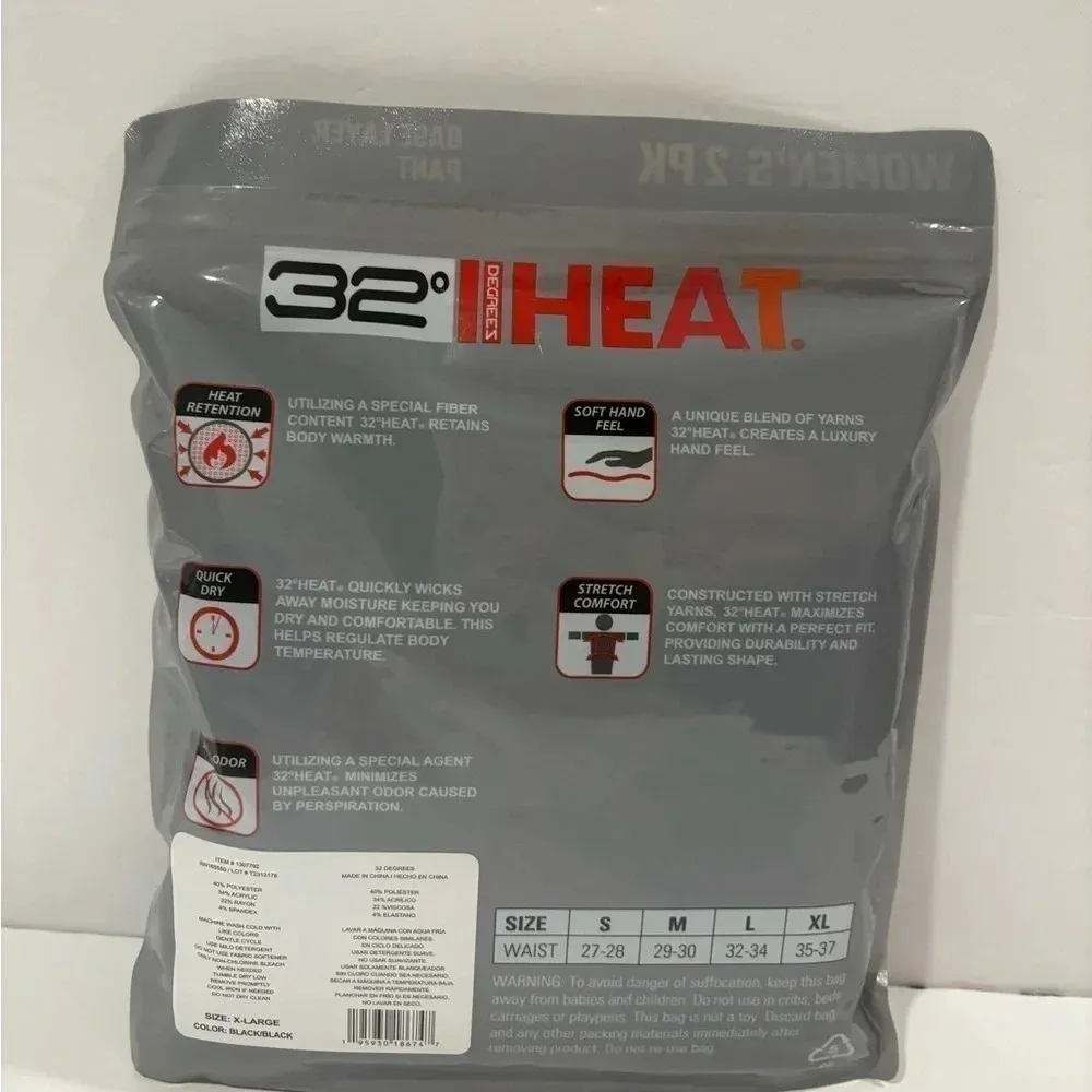 32 Degrees Heat Womens 2 Pack Black Base Layer Pant Size XL NWT - Image 2