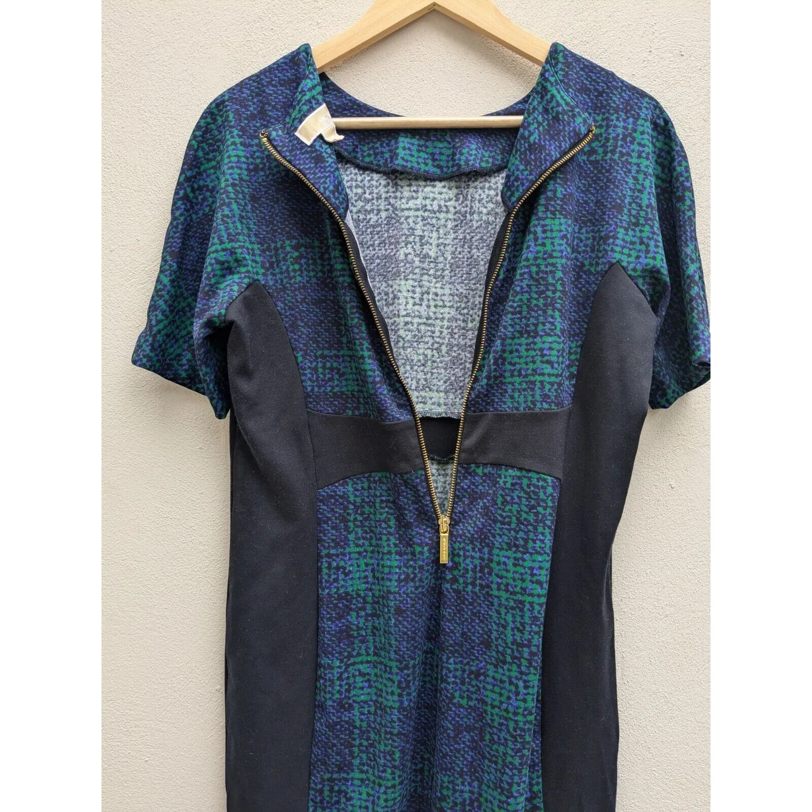 Michael Kors Women's Mini Dress Black Green Blue Paisley MK Size 14 Petite - Image 5