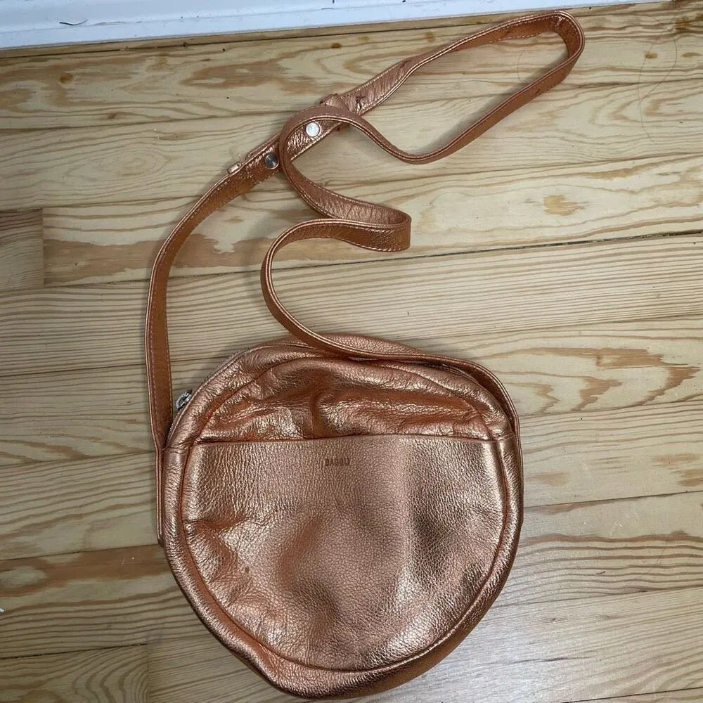 Baggu Anthropologie Delphine Leather Circle Bag Crossbody‎ Purse Rose Gold - Image 5