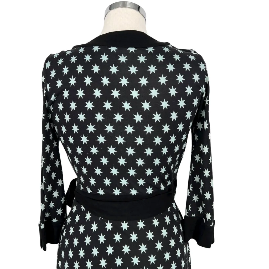 Diane Von Furstenberg Taurus Star Print Silk Wrap Dress Black Pale Blue Size 6 - Image 5