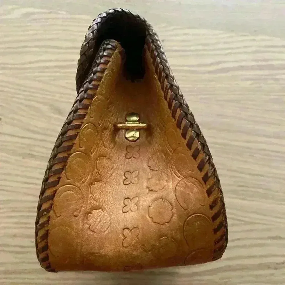 Mexican Hand Tooled Purse Bag Artesanal Brown - Image 2