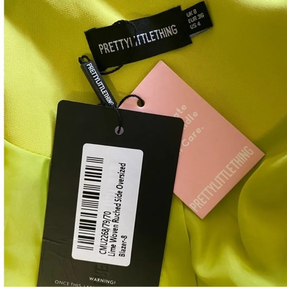 NWT Pretty Little Thing Lime Woven Ruched Side Oversized Blazer size 4 - Image 10
