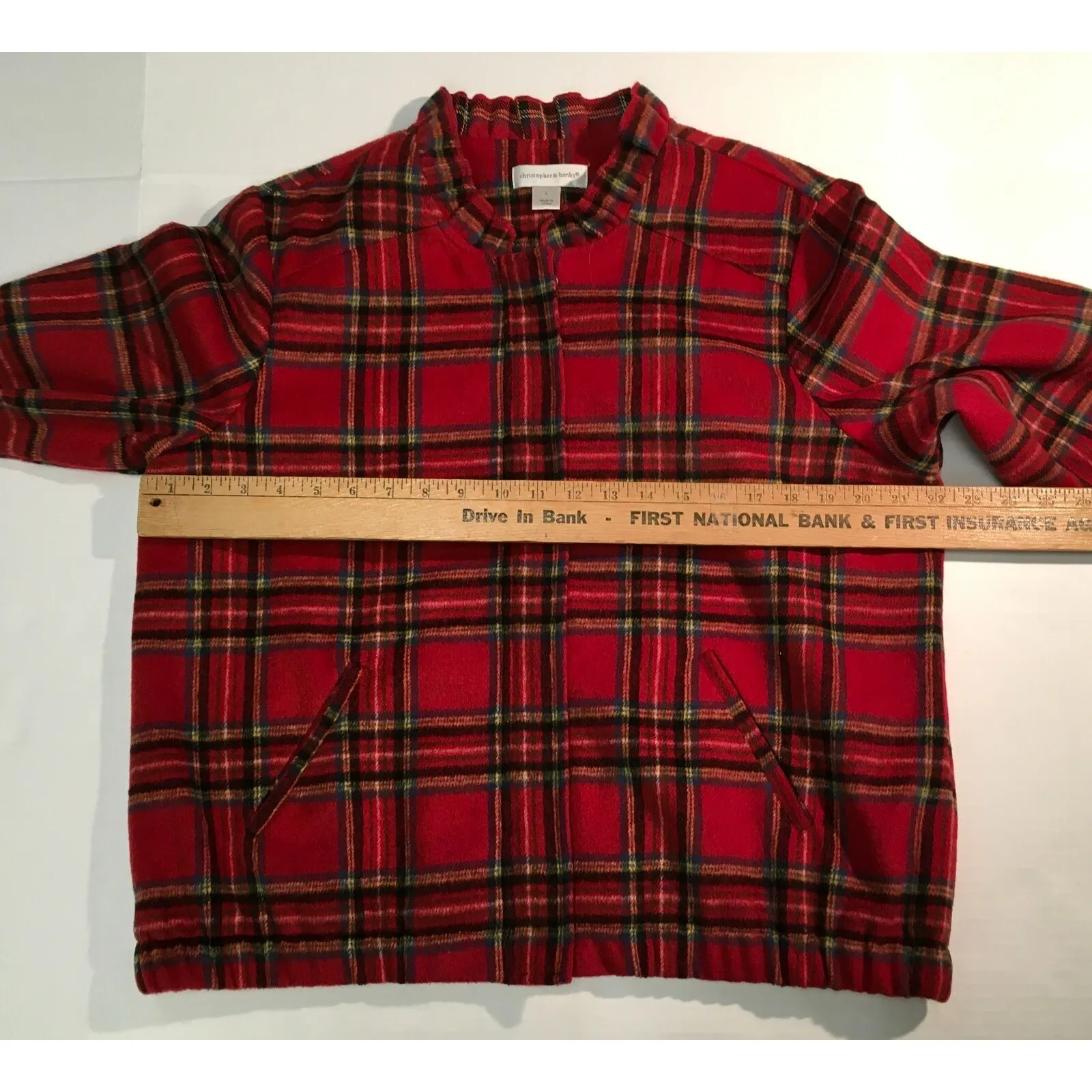Christopher & Banks Womens Sweater Ruffled Collar Plaid Red Size L Layering Pc - Image 6