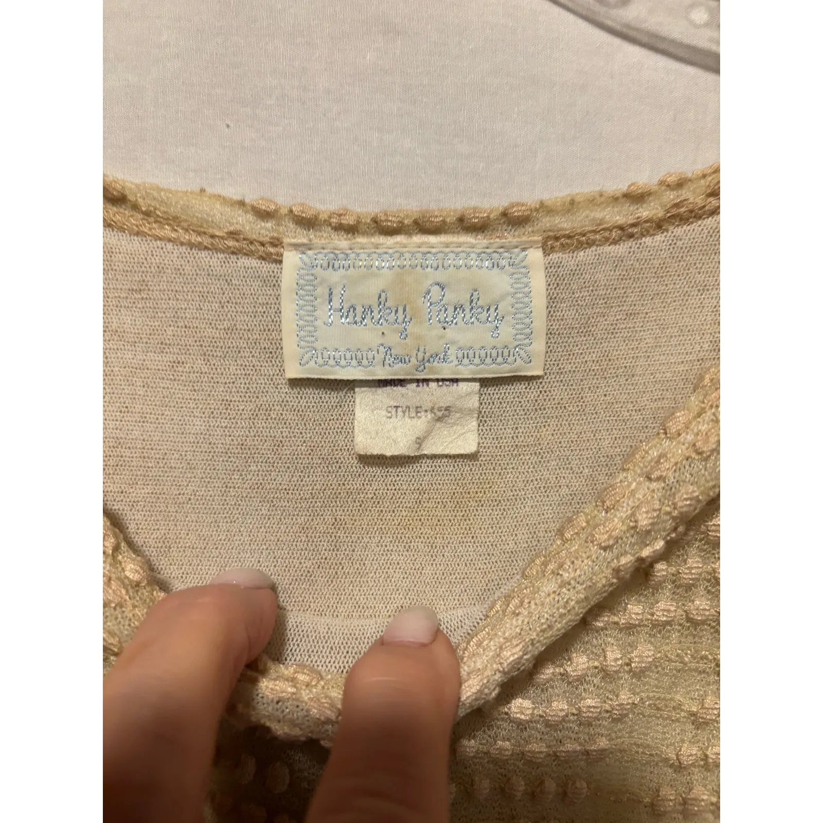 Hanky Panky Vintage Lined Stretch Pucker Peek A Boo Top Sz S Short Sleeve - Image 7