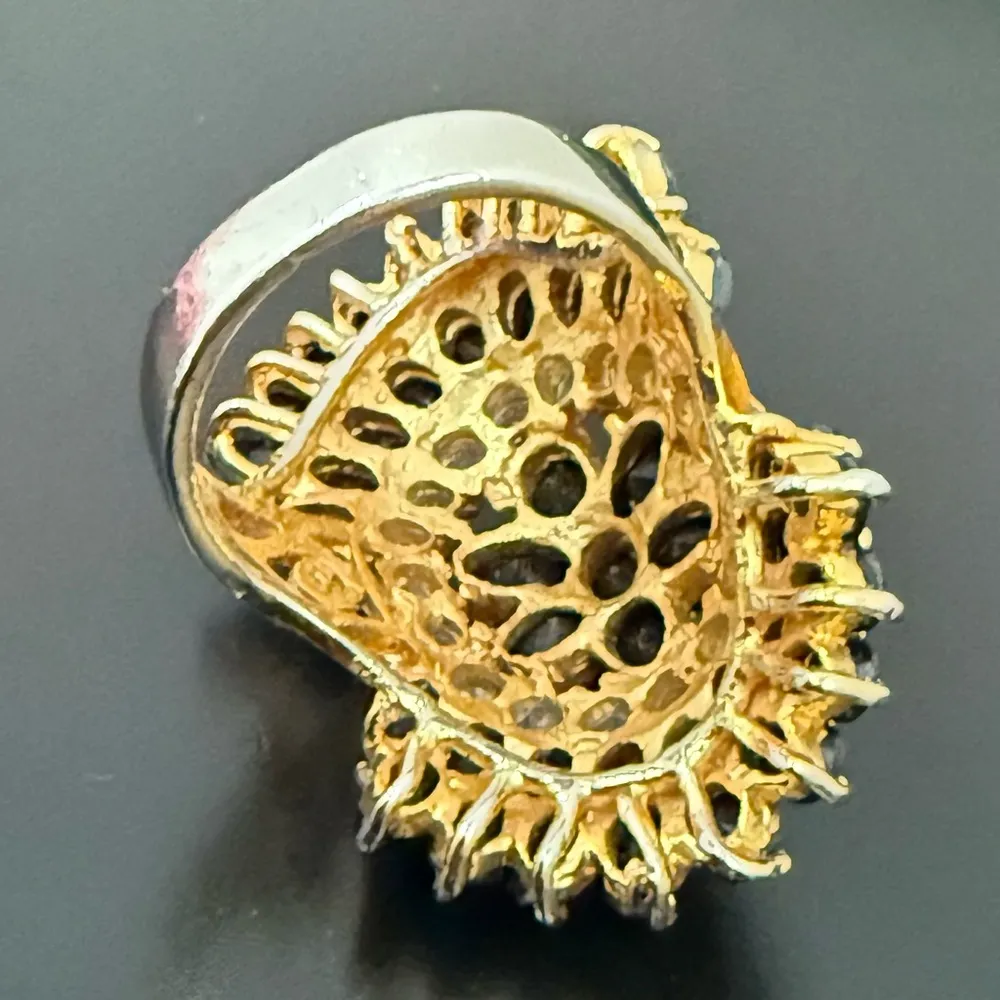 Vintage Unsigned Black & Clear CZ Crystal Pave Gold - Image 8