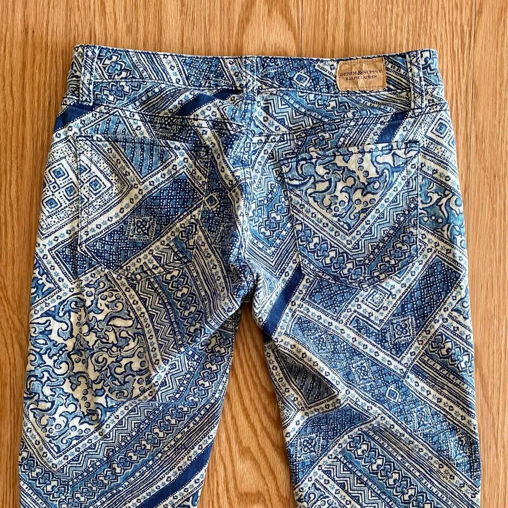 Ralph Lauren Denim & Supply Blue Paisley Maximalist Jeans Pants Womens 28 - Image 11