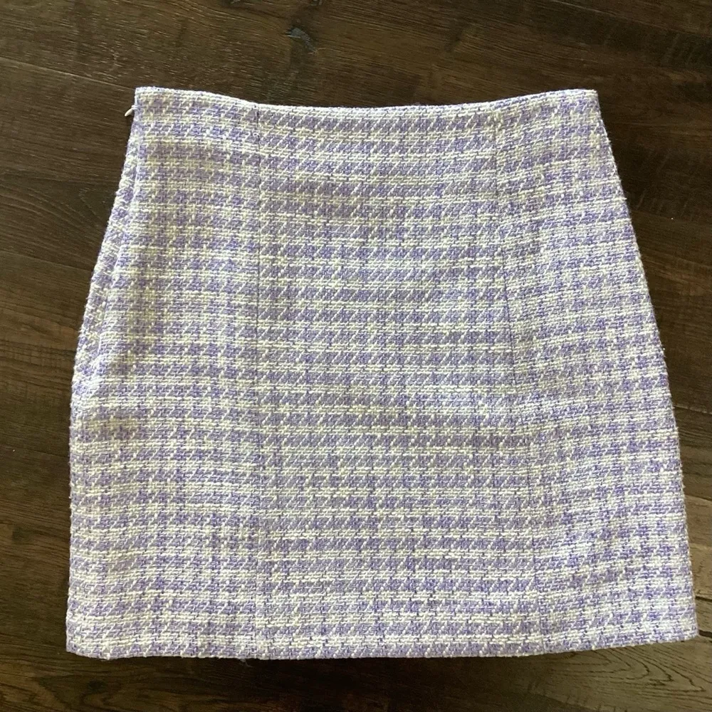 Favorite Daughter Lilac Tweed Houndstooth Mini Skirt Purple Size 10 - Image 7