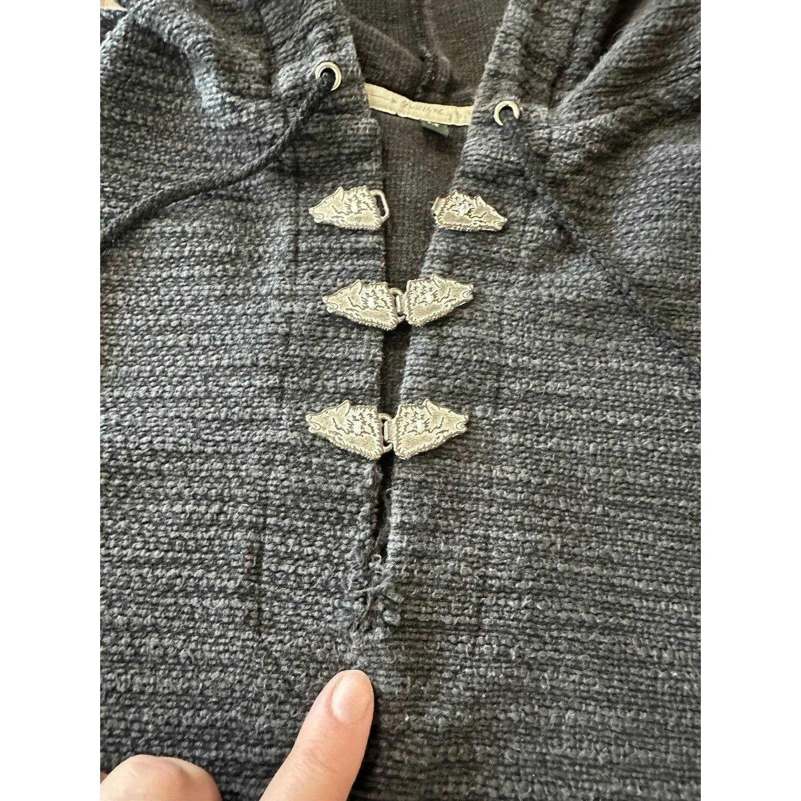 RARE Built By Wendy Y2K Dark Gray 100%‎ Cotton Hoodie Wolf Buttons Clasps Sz M Size M - Image 7