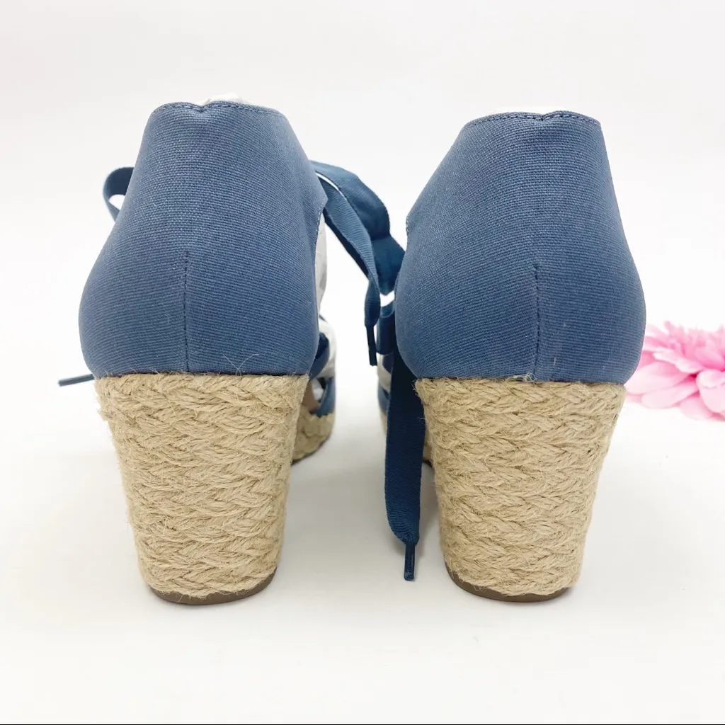 Vionic Aruba Kaitlyn Canvas Wedge Lace Up Espadrilles: Denim Blue - Image 6