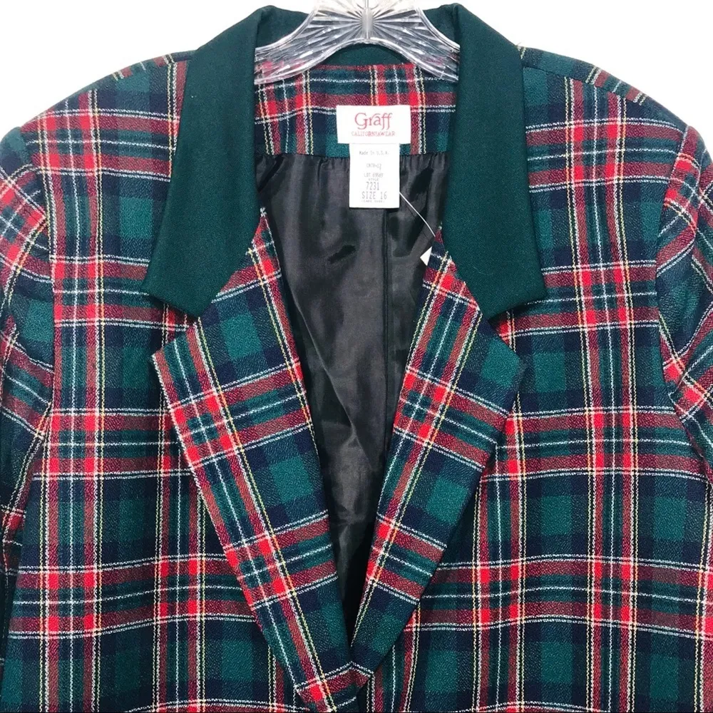 Graff‎ Sportswear vintage deadstock plaid blazer 16 Red - Image 3