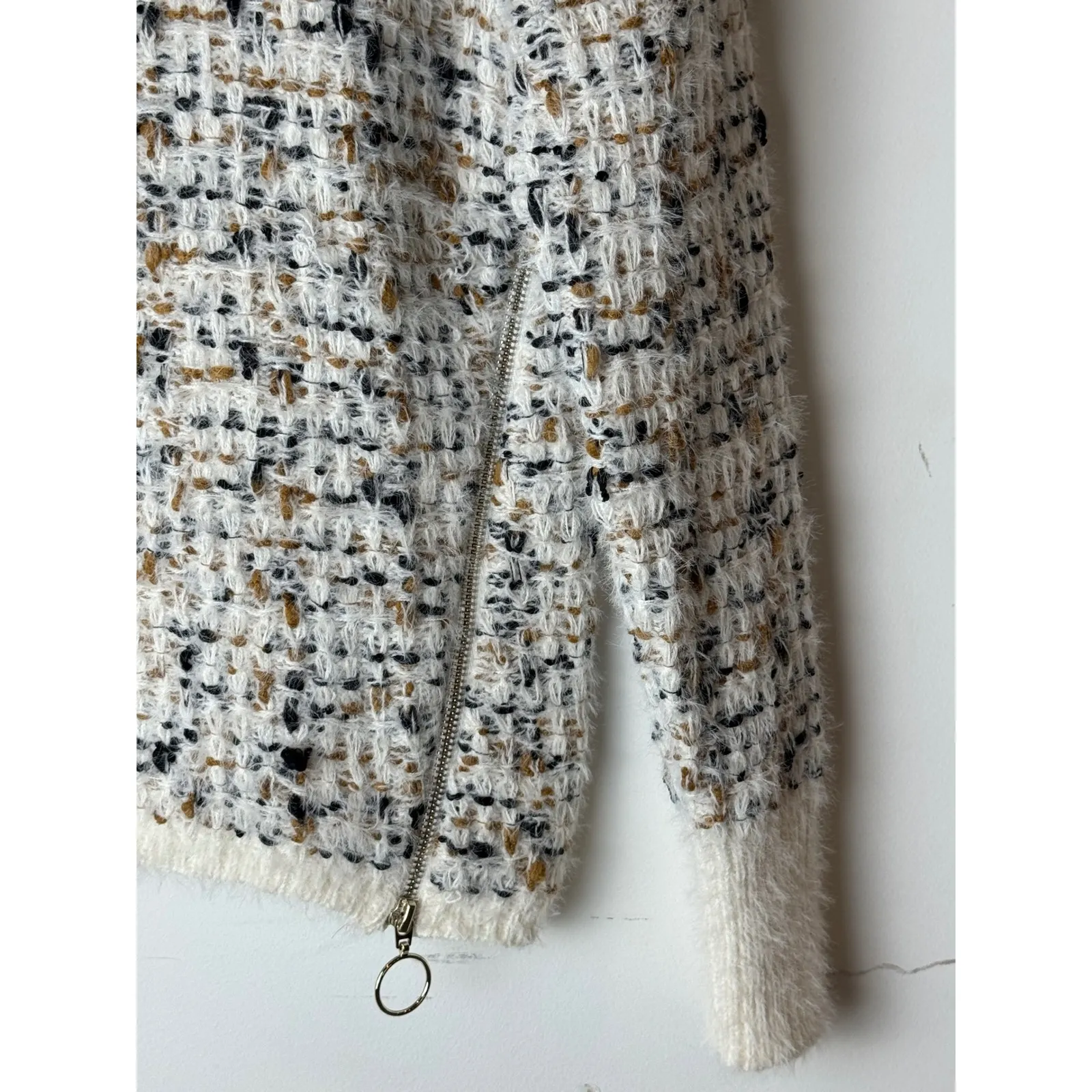 Bobeau Sweater Women XS Ivory Black Tweed‎ Knit Side Zip Crew Neck Pullover NWT - Image 8