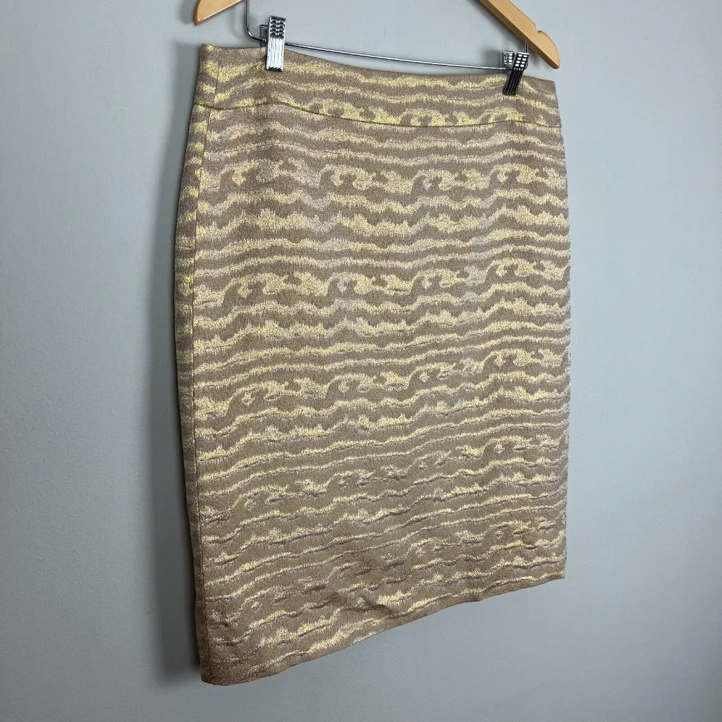 J Crew Collection Skirt Womens 14 Gold Silk Blend Metallic Pencil Office Holiday - Image 3