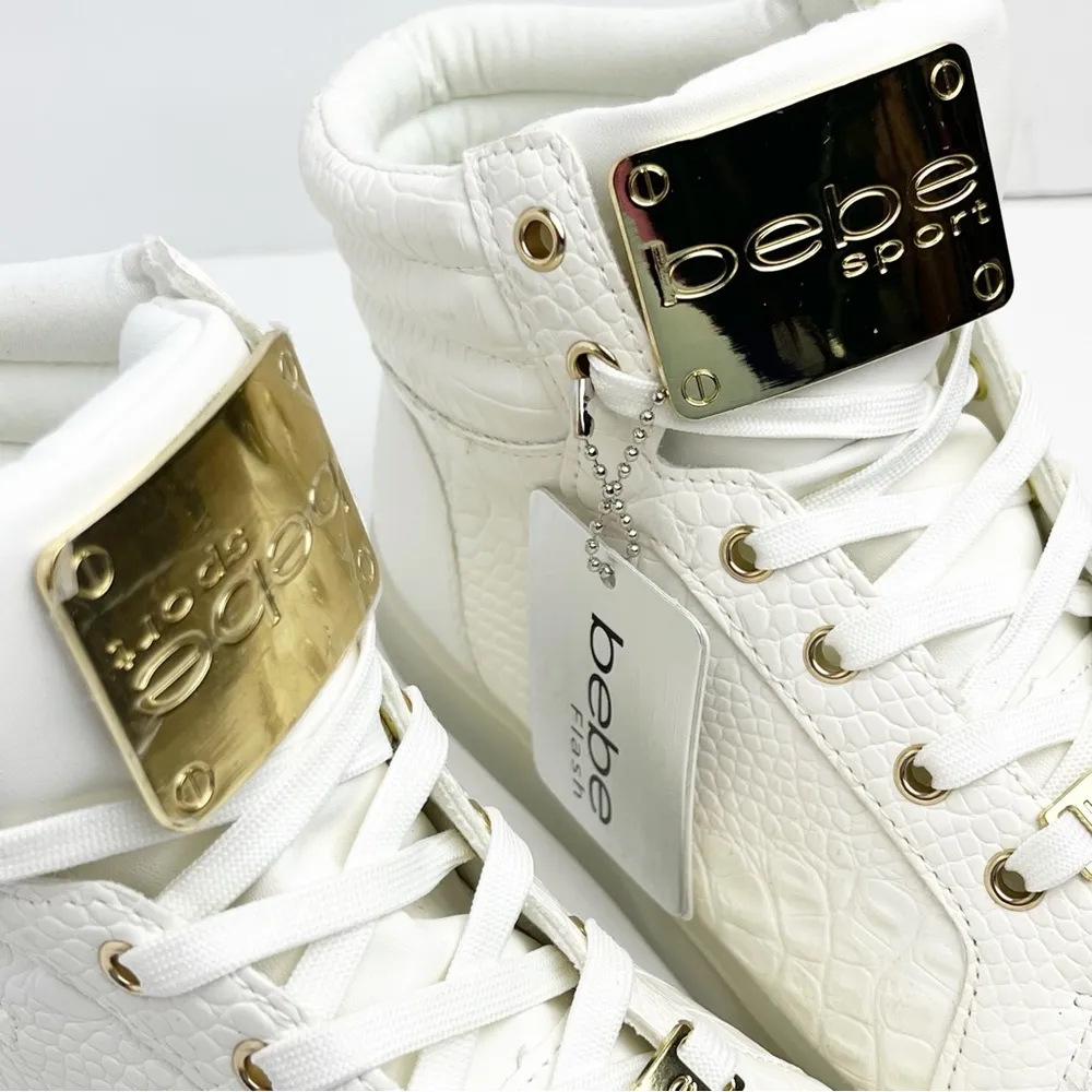 BEBE SPORT Keene White Faux Croc Embossed Lace Ip High Top Sneakers Size 8 - Image 13