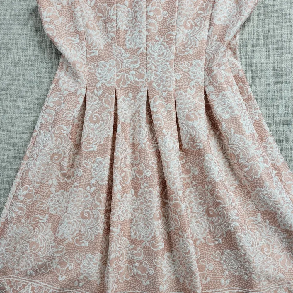 Jessica Howard Womens Dress Size 6P Blush Pink White V-Neck Jacquard Fit & Flare - Image 12