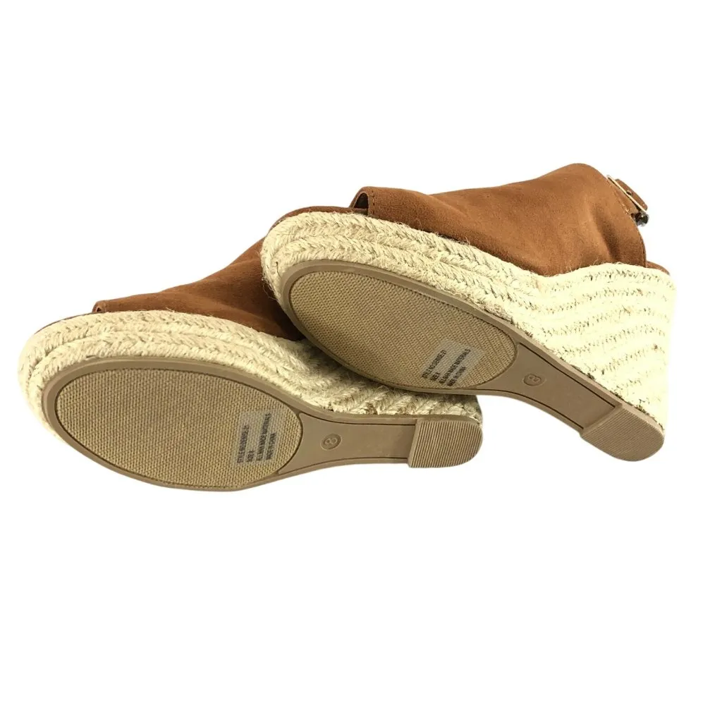 Breckelles Womens Sandals Wedge Faux Suede Open Toe Slingback Buckle Brown 8 - Image 5