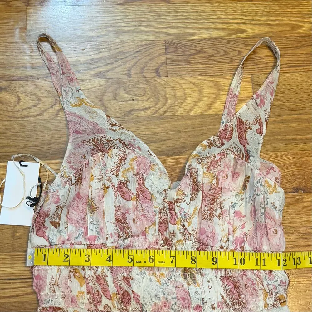 Floret Studios Women XS Taupe Mauve Cottage Fairy Floral Long Dress Romantic New Pink - Image 2